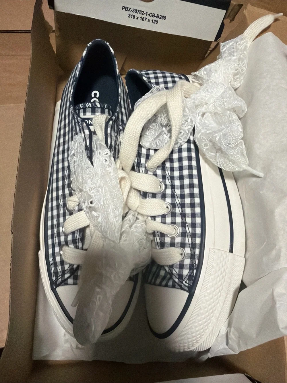 Converse Womens Chuck Taylor All Star Lift Obsidian Gingham Sz 7 Sneaker - Picture 3 of 6